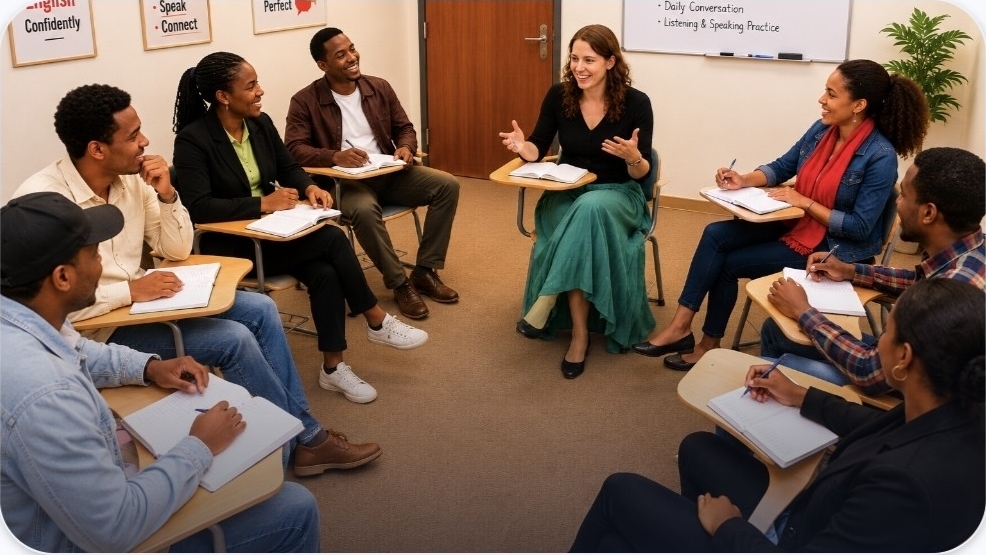 Students preparing for international exams at Texas International Study Center
